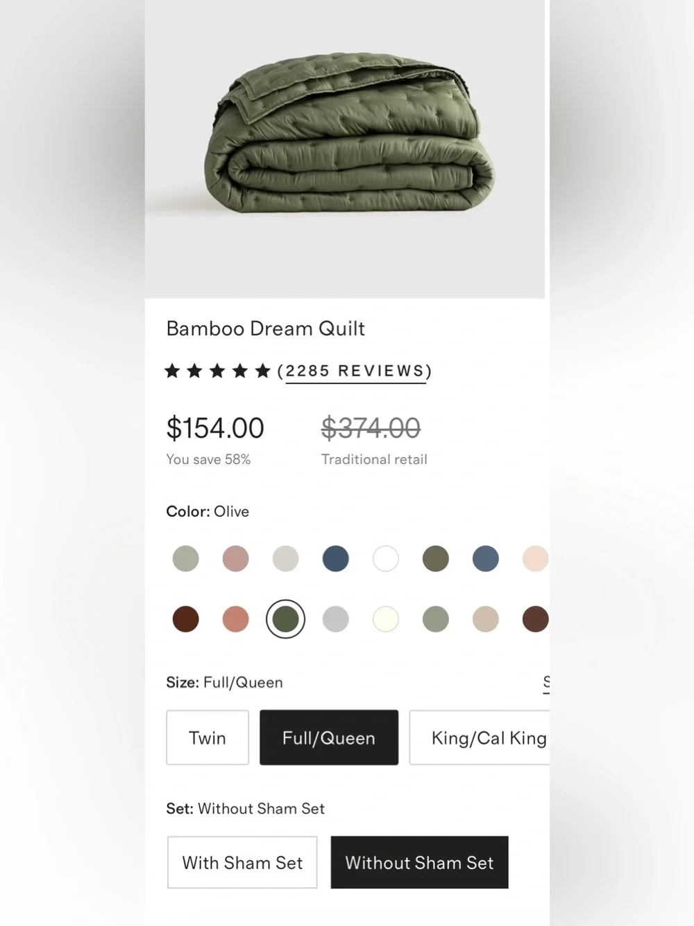 Quince Bamboo Dream Quilt, Full/Queen (Olive)